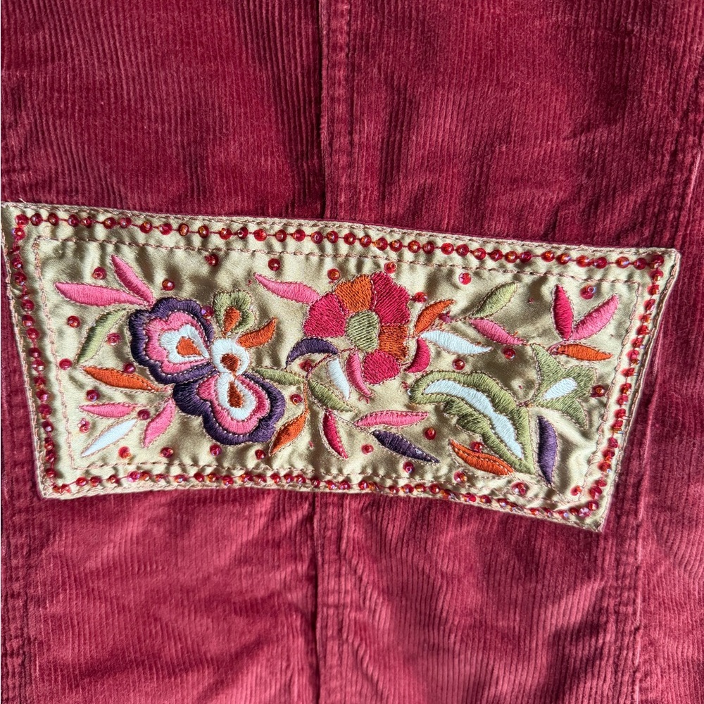 Soft Surroundings Red Corduroy Embroidered Jacket Size M - Picture 9 of 12